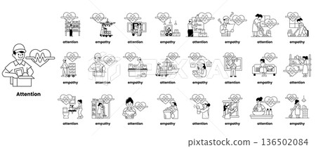 The characters are drawn in various styles and poses 136502084