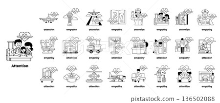 The image is a collection of cartoon drawings of people 136502088