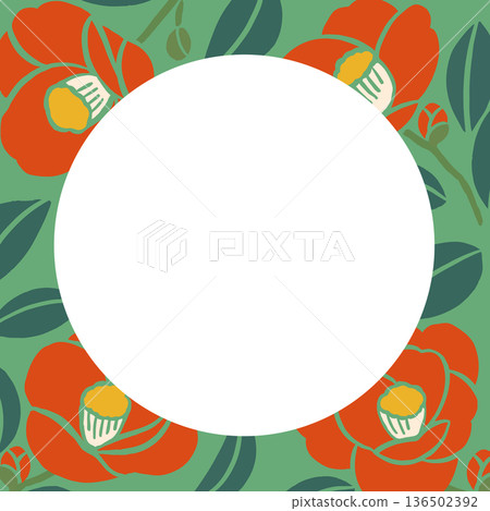 山茶花向量插圖邊框（無文字）| 日本印刷品和日式設計素材 136502392