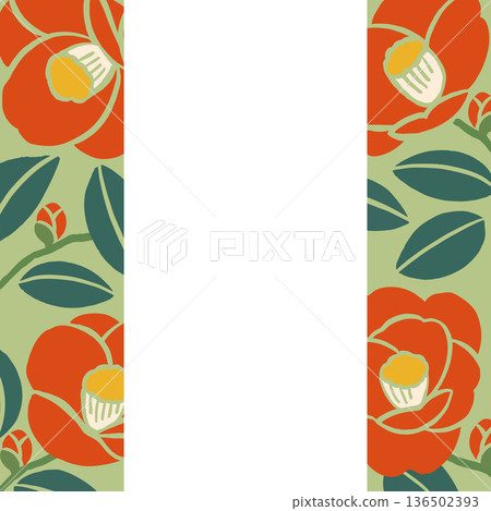 山茶花向量插圖邊框（無文字）| 日本印刷品和日式設計素材 136502393