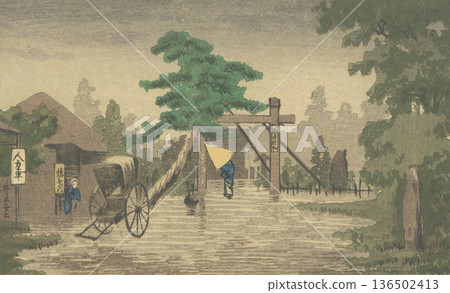 Tokyo in the Meiji Period: "Rain at Umewaka Shrine" by Yasuji Inoue (1864-1889) 136502413