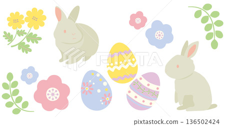 Easter egg and rabbit spring illustration set Easter egg and rabbit spring illustration set 136502424