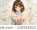 Smiling girl giving a gift on White Day Spring gift image illustration 136502625