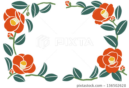 山茶花向量插圖邊框（無文字）| 日本印刷品和日式設計素材 136502628