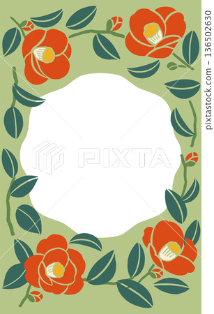 山茶花向量插圖邊框（無文字）| 日本印刷品和日式設計素材 136502630
