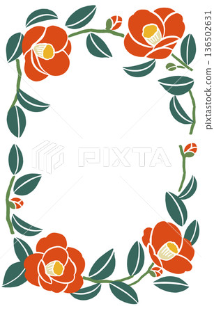 山茶花向量插圖邊框（無文字）| 日本印刷品和日式設計素材 136502631