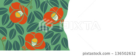 山茶花向量插圖邊框（無文字）| 日本印刷品和日式設計素材 136502632