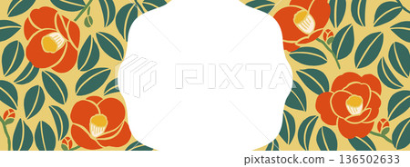 山茶花向量插圖邊框（無文字）| 日本印刷品和日式設計素材 136502633