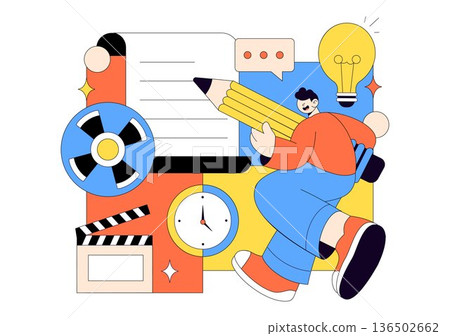 Screenwriter Vector Illustration Featuring a Professional Writer and Copywriter for Filmmaking, Cinematography, or Film Production Background 136502662