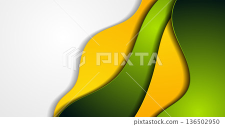 Orange and green liquid paper waves minimal abstract elegant background Orange and green liquid paper waves minimal abstract elegant background 136502950