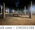 夜幕下的步行平台。人行道設有路燈，可欣賞公寓大樓的夜景。 136503188