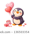 penguin with balloons and gift 136503354