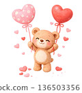 set of pink teddy bear holding balloons 136503356