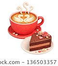 Red cup of coffee with cake 136503357