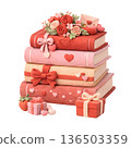 stack of colorful books and flowers 136503359
