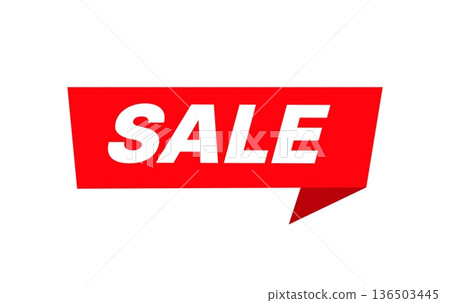 Red sale banner label for discounts and promotions, clean and eye catching vector design suitable for advertising, retail marketing, online shops, social media, posters, flyers, and commercial layouts 136503445