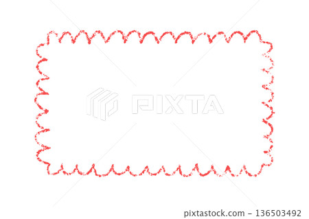 Crayon doodle scalloped frame. Chalk wavy hand drawn border. Red cute rectangle photo frame with crayon texture. Wavy sketch line mirror border. Vector illustration isolated on white background Crayon doodle scalloped frame. Chalk wavy hand drawn border. Red cute rectangle photo frame with crayon texture. Wavy sketch line mirror border. Vector illustration isolated on white background 136503492