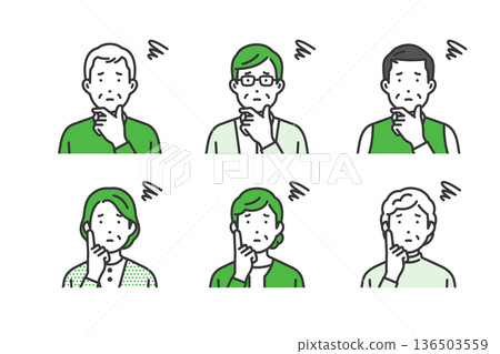 Troubled, casual clothing elderly men and women avatar icon set Troubled, casual clothing elderly men and women avatar icon set 136503559