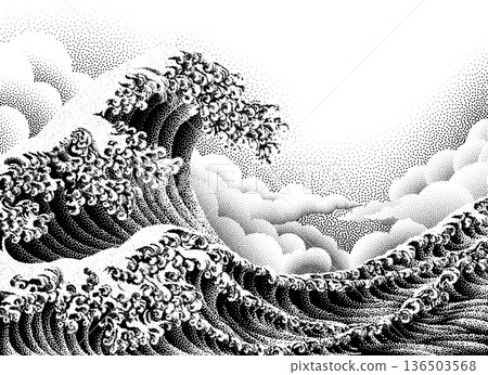 Great Wave Ocean Sea Japanese Design Illustration 136503568