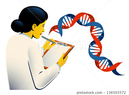 Retro Scientist DNA Helix Genetics Illustration 136503572
