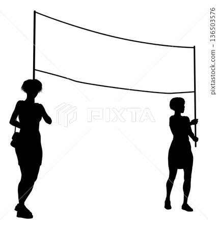 Banner Silhouette Protestors at March Rally Strike 136503576