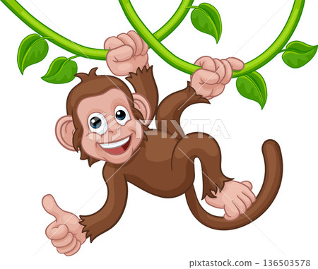 Monkey Singing On Jungle Vines Thumbs Up Cartoon Monkey Singing On Jungle Vines Thumbs Up Cartoon 136503578