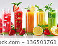 Tropical fruit cocktail illustrations images of exotic fruits on a light background 136503761