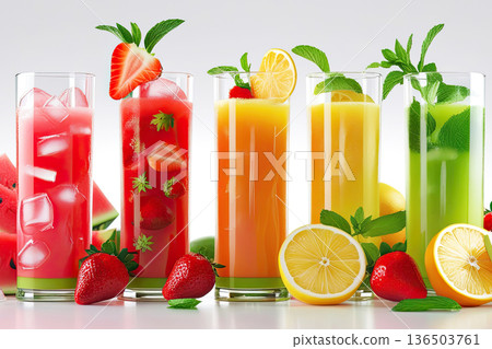 Tropical fruit cocktail illustrations images of exotic fruits on a light background Tropical fruit cocktail illustrations images of exotic fruits on a light background 136503761