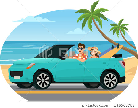 A couple going to the beach illustration A couple going to the beach illustration 136503795