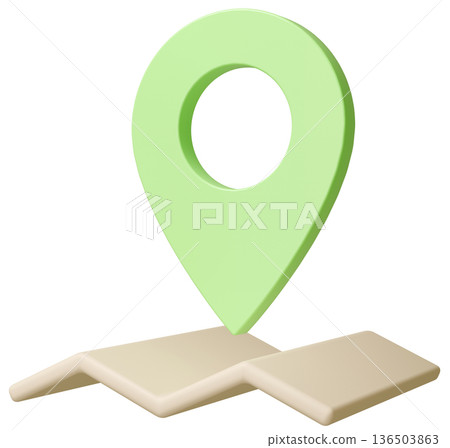 3D影像地圖圖釘黃綠色 3D影像地圖圖釘黃綠色 136503863