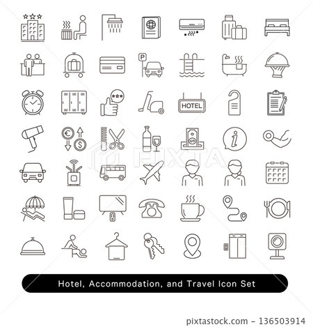 Hotel, accommodation and travel icon set Hotel, accommodation and travel icon set 136503914