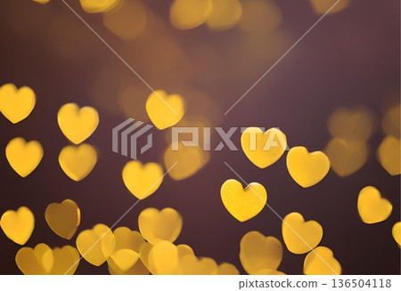 Golden heart bokeh lights on dark background AI Generated 136504118