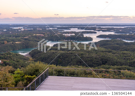 Shima City, Mie Prefecture: Evening view of Ago Bay from Yokoyama Observatory, where you can see the beautiful ria coastline 136504144