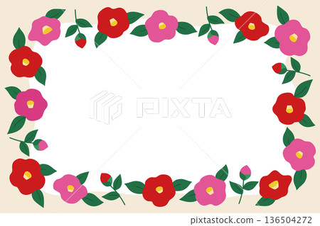 山茶花手繪插圖向量圖框 山茶花手繪插圖向量圖框 136504272