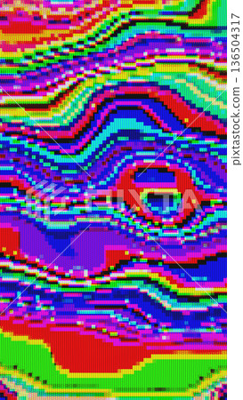 Vibrant Glitch Pattern with Neon Colors for Retro 80s, Cyberpunk Aesthetic 136504317