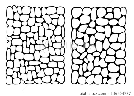 Rock road, irregular stone texture. Vector graphic sidewalk, old gravel cobblestone path on white background Rock road, irregular stone texture. Vector graphic sidewalk, old gravel cobblestone path on white background 136504727