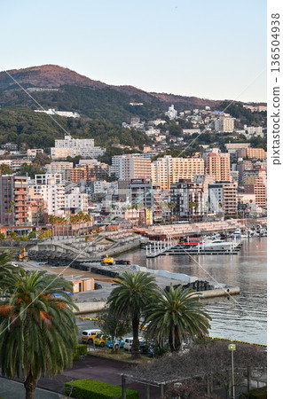Atami Onsen illuminated by the morning sun 136504938