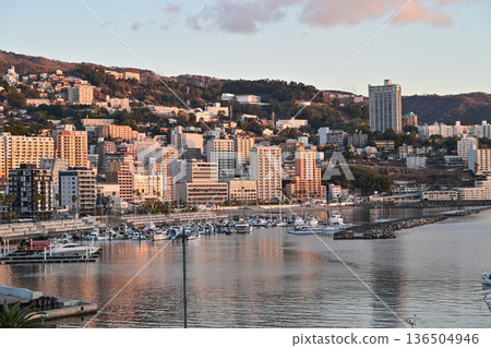 Atami Onsen illuminated by the morning sun Atami Onsen illuminated by the morning sun 136504946