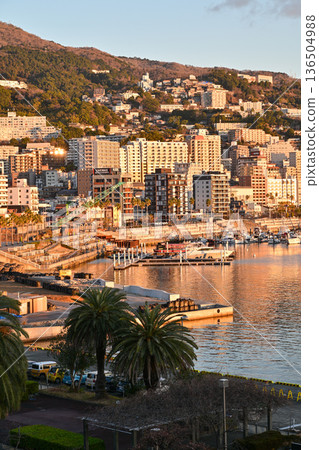 Atami Onsen illuminated by the morning sun 136504988