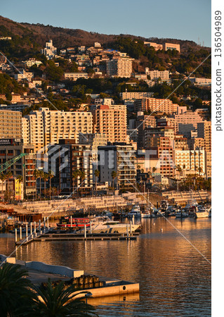 Atami Onsen illuminated by the morning sun 136504989