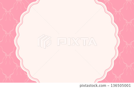 Pink ribbon background and cream lace frame_horizontal 136505001