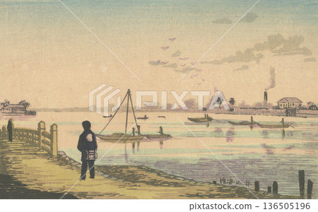 明治時期的東京：井上康二（1864-1889）的畫作《大川邊的石原橋》 136505196