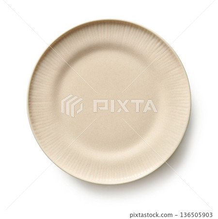 Beige Pastel Decorative Plate Isolated on White Background Beige Pastel Decorative Plate Isolated on White Background 136505903