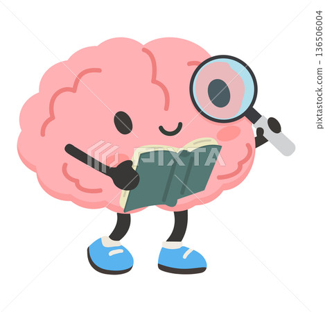 Cartoon Brain Reading With Magnifying Glass Cartoon Brain Reading With Magnifying Glass 136506004