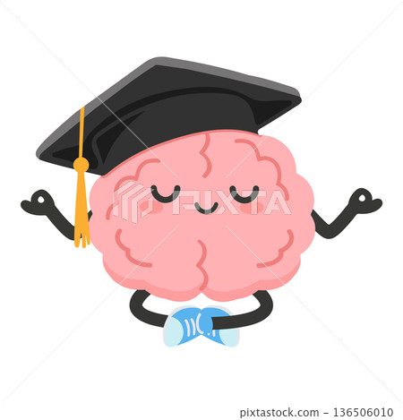 Brain Wearing Graduation Cap Meditating Brain Wearing Graduation Cap Meditating 136506010