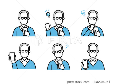 智慧型手機支付老年男性面部表情集 智慧型手機支付老年男性面部表情集 136506031