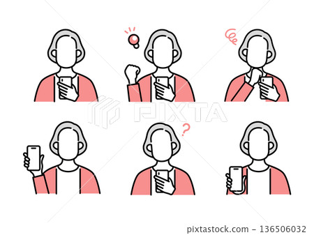 智慧型手機支付老年女性面部表情集 136506032