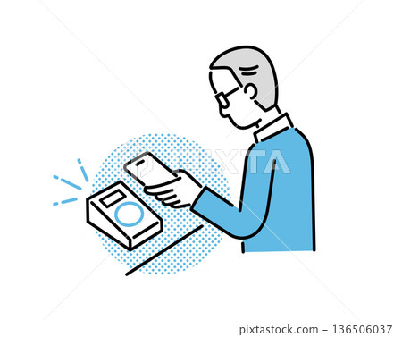 Senior man holding smartphone to pay Senior man holding smartphone to pay 136506037