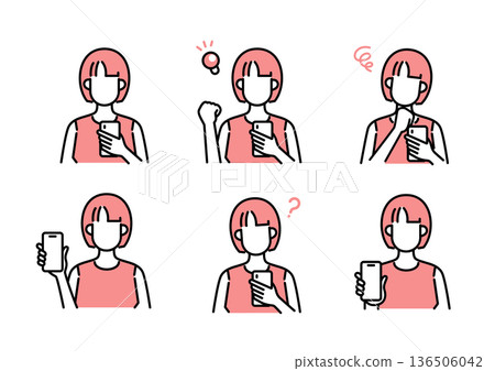 Smartphone payment young woman facial expression set Smartphone payment young woman facial expression set 136506042