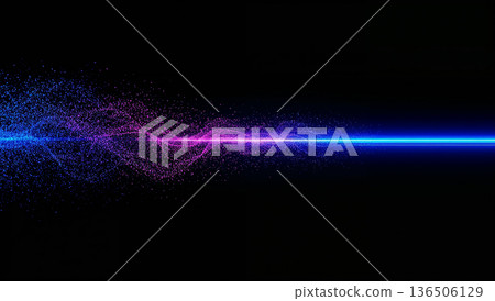 Abstract glowing particles trail with a bright blue light beam on black background 136506129